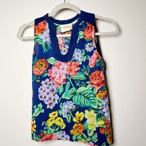 Anthropologie Floral Tank Top - Blue and Multicolor